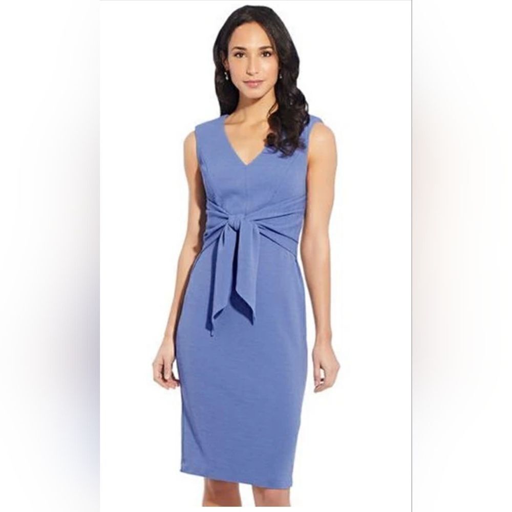 ADRIANNA PAPELL Rio Knit Tie Sheath Dress Lake‎ Blue - Size 4